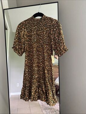 Liberty Love Olive Floral Smocked Mini Dress